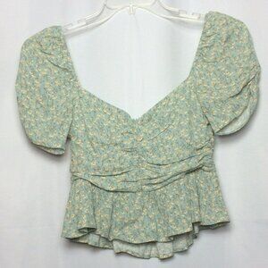 ASTR The Label Women's Top Size M Blue Ditsy‎ Floral Babydoll Feminine Summer
